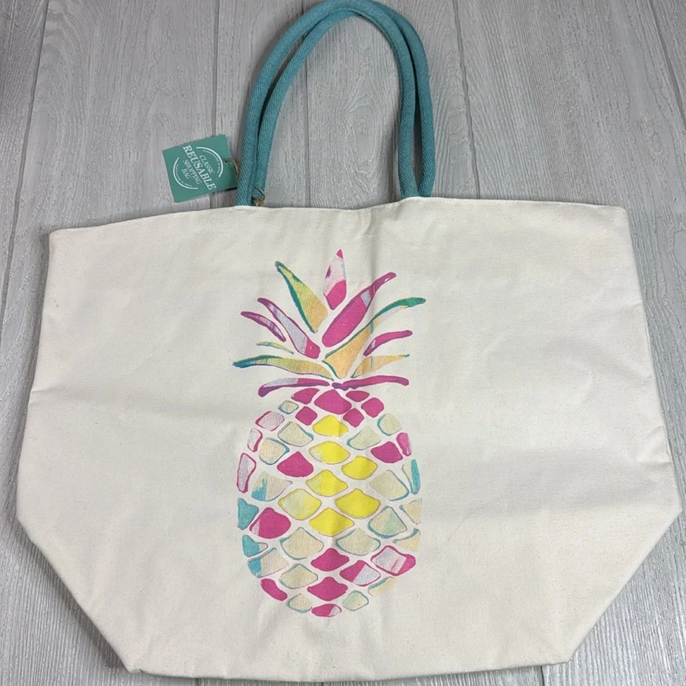 New X Large tote with zipper pouch , pineapple,